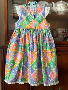 Vintage handmade  Girls' Dress with Lace Trim